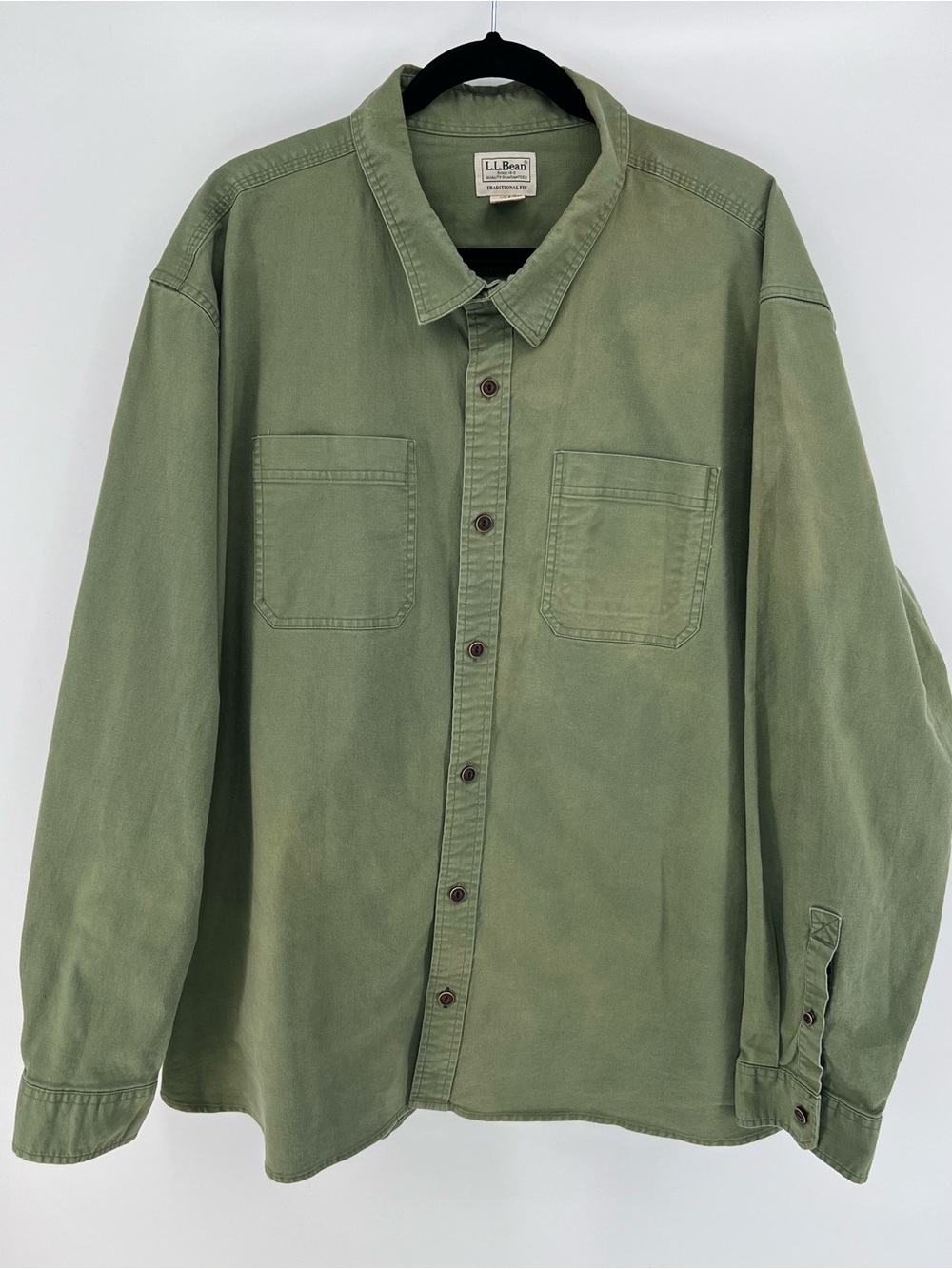 LL Bean traditional-fit BeanFlex Twill Work Shirt Sz XXL Olive Green Utility